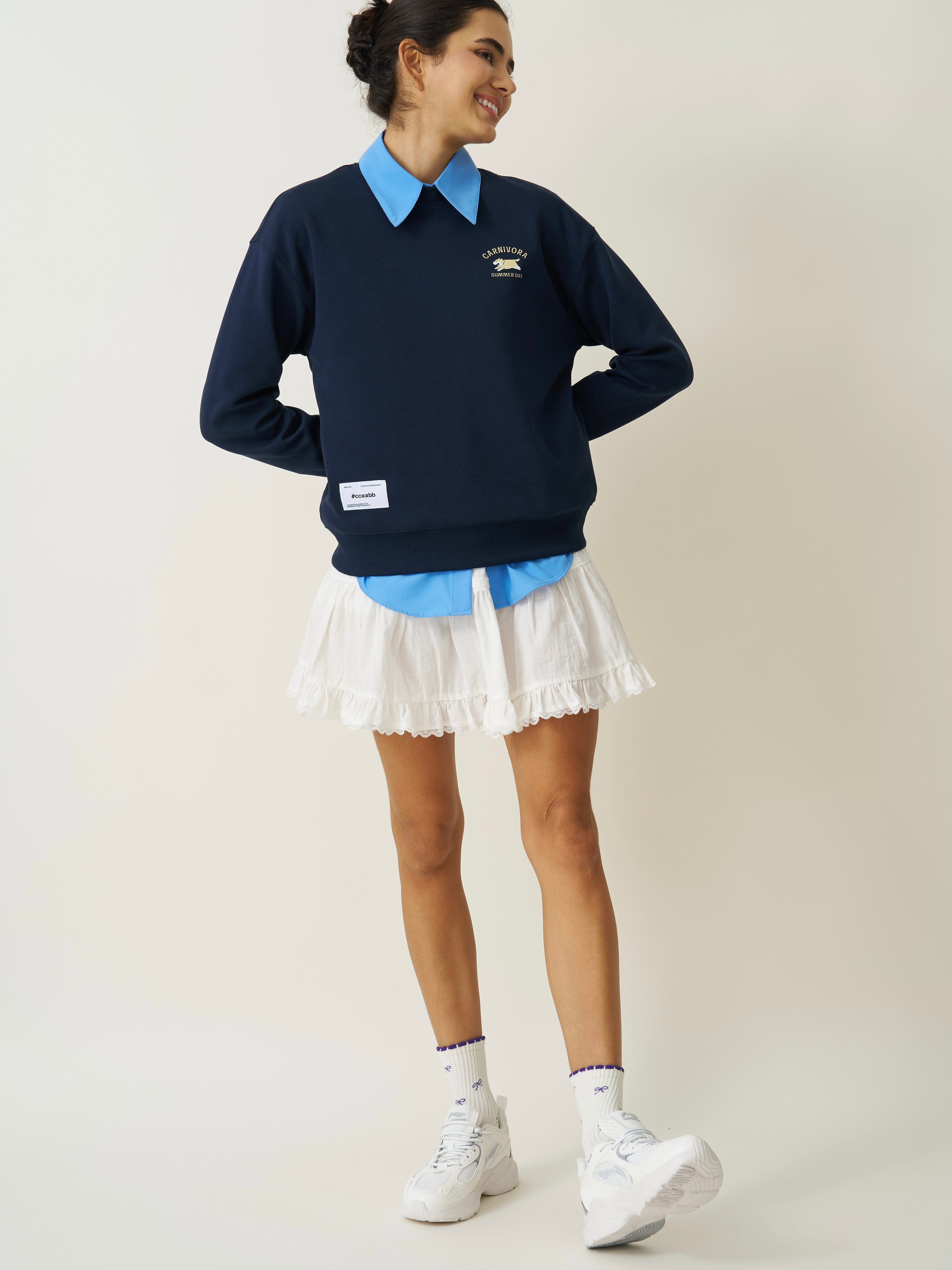 🎀 Mini Bow Petal Grip Sock [Indigo]