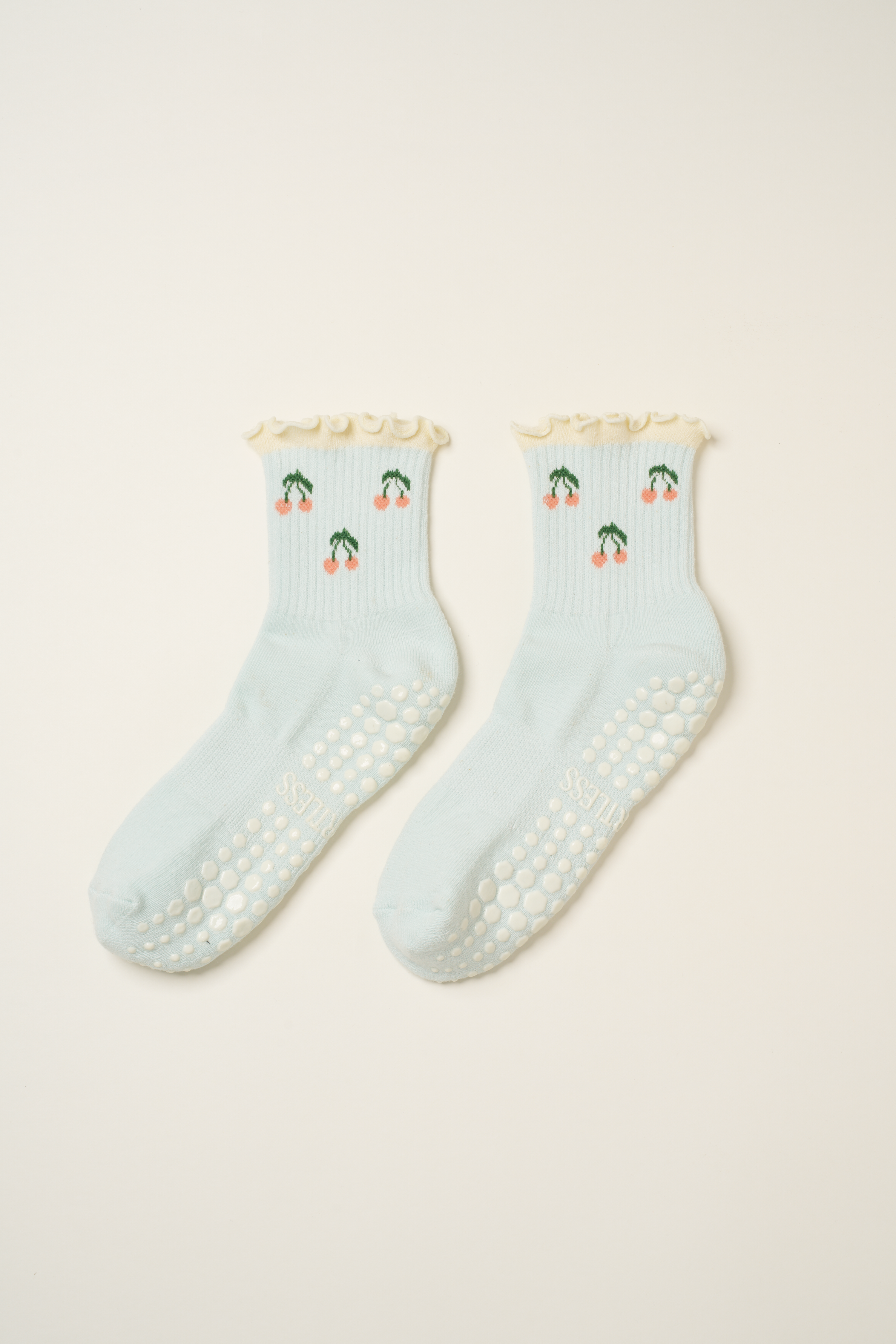 🍒 Cherry Ruffle Grip Sock [Baby Blue]