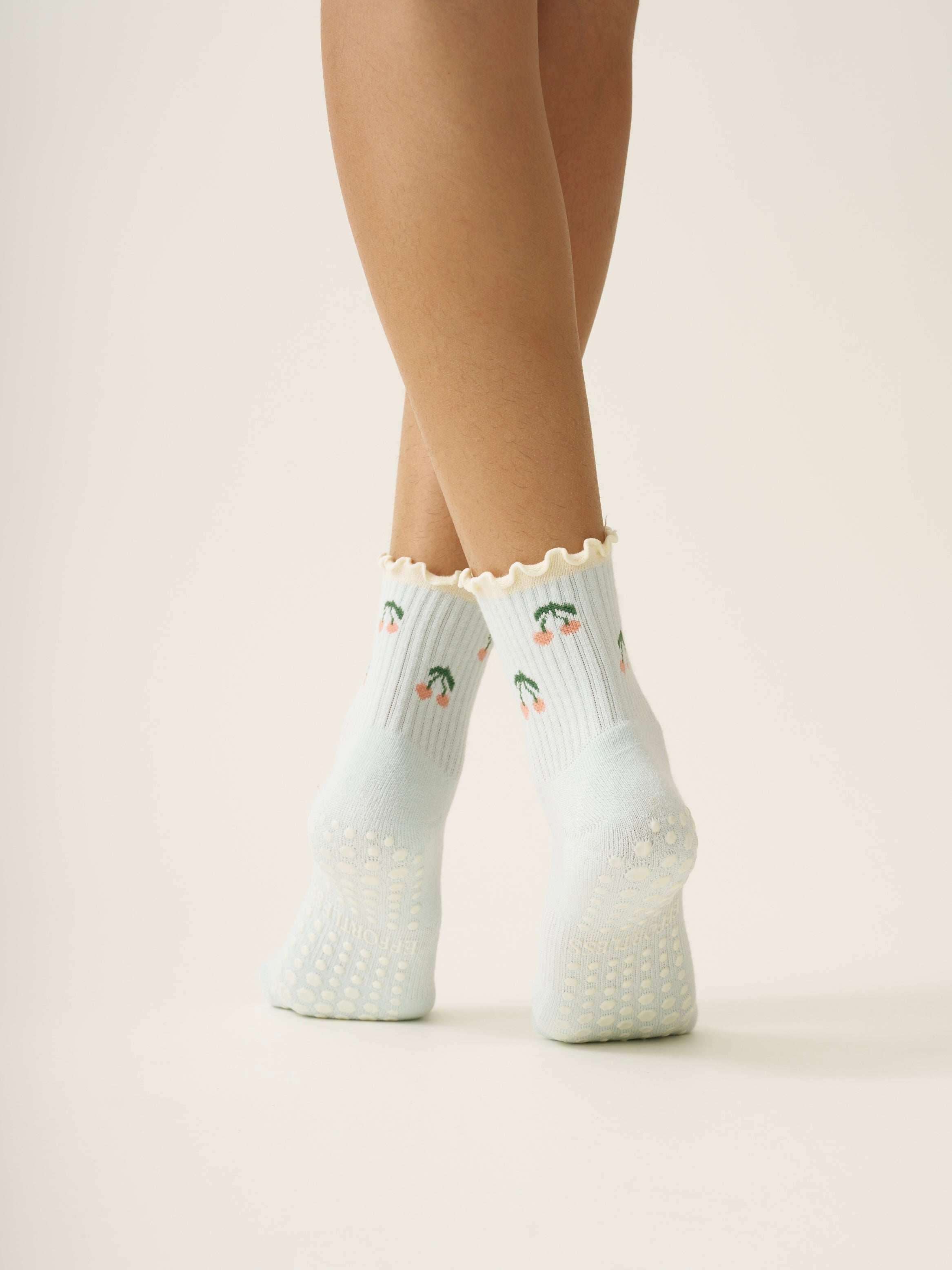 🍒 Cherry Ruffle Grip Sock [Baby Blue]