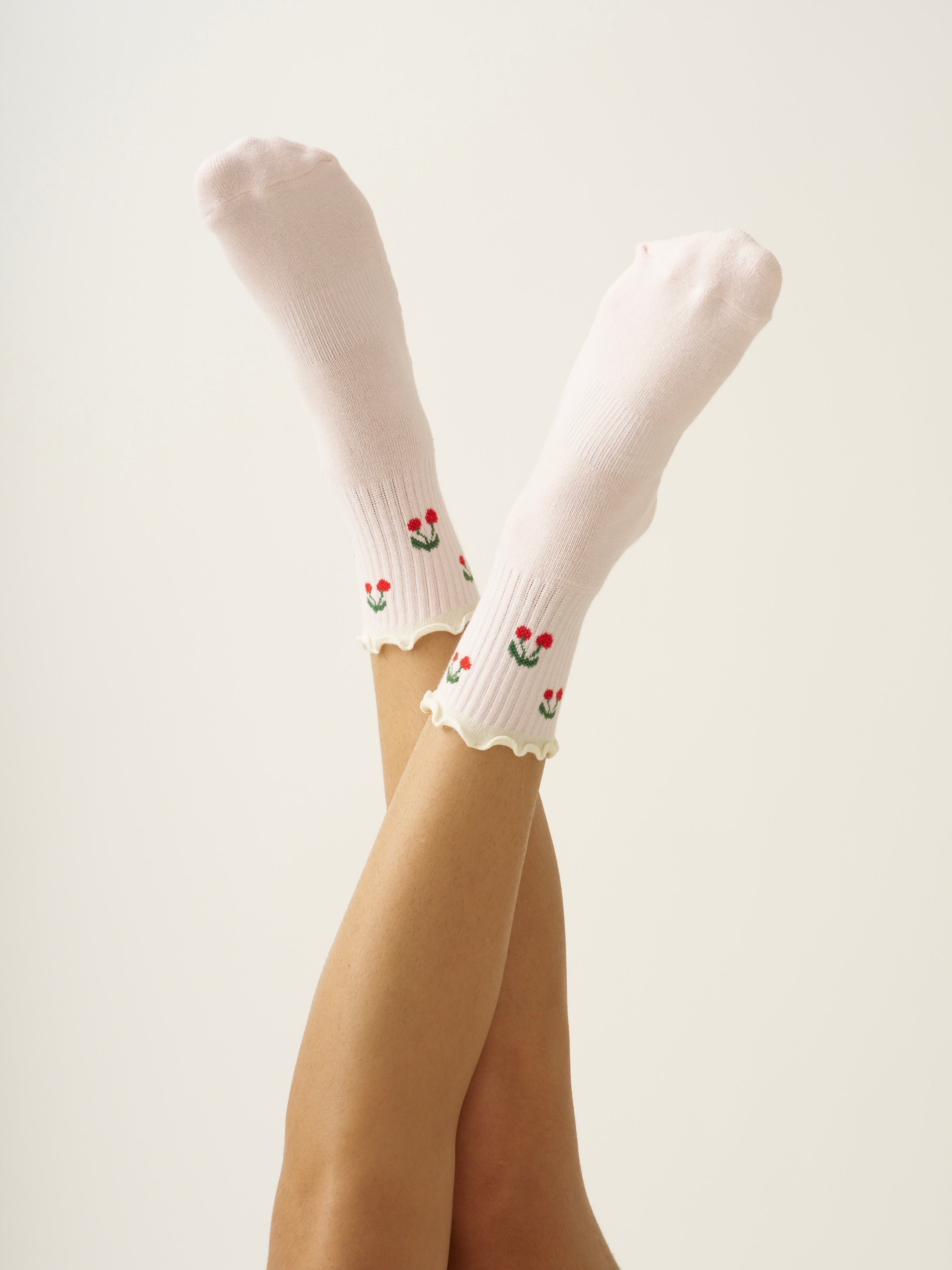 🍒 Cherry Ruffle Grip Sock [Baby Pink]