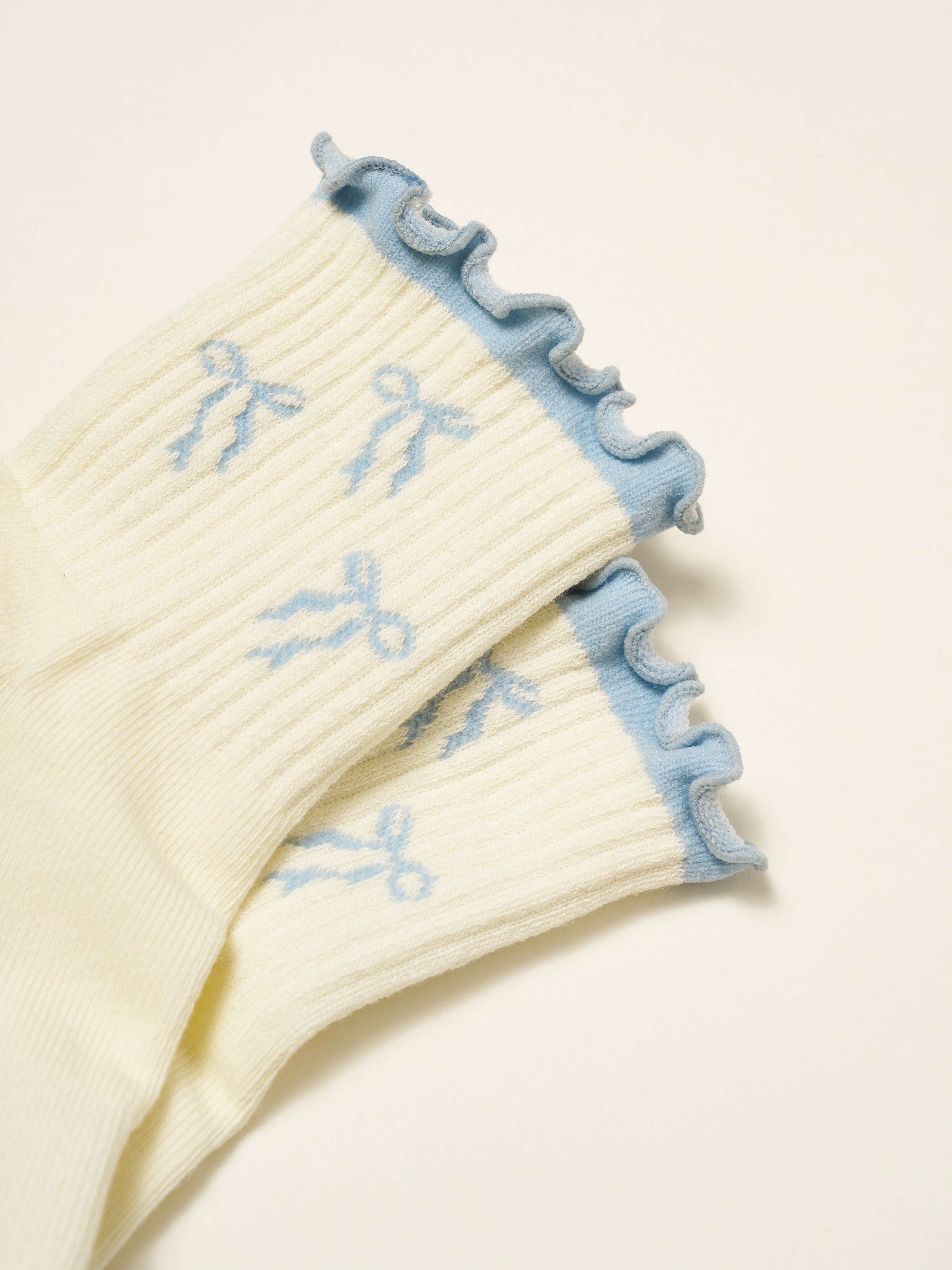 🎀 Bow Ruffle Grip Sock [Dusty Blue]