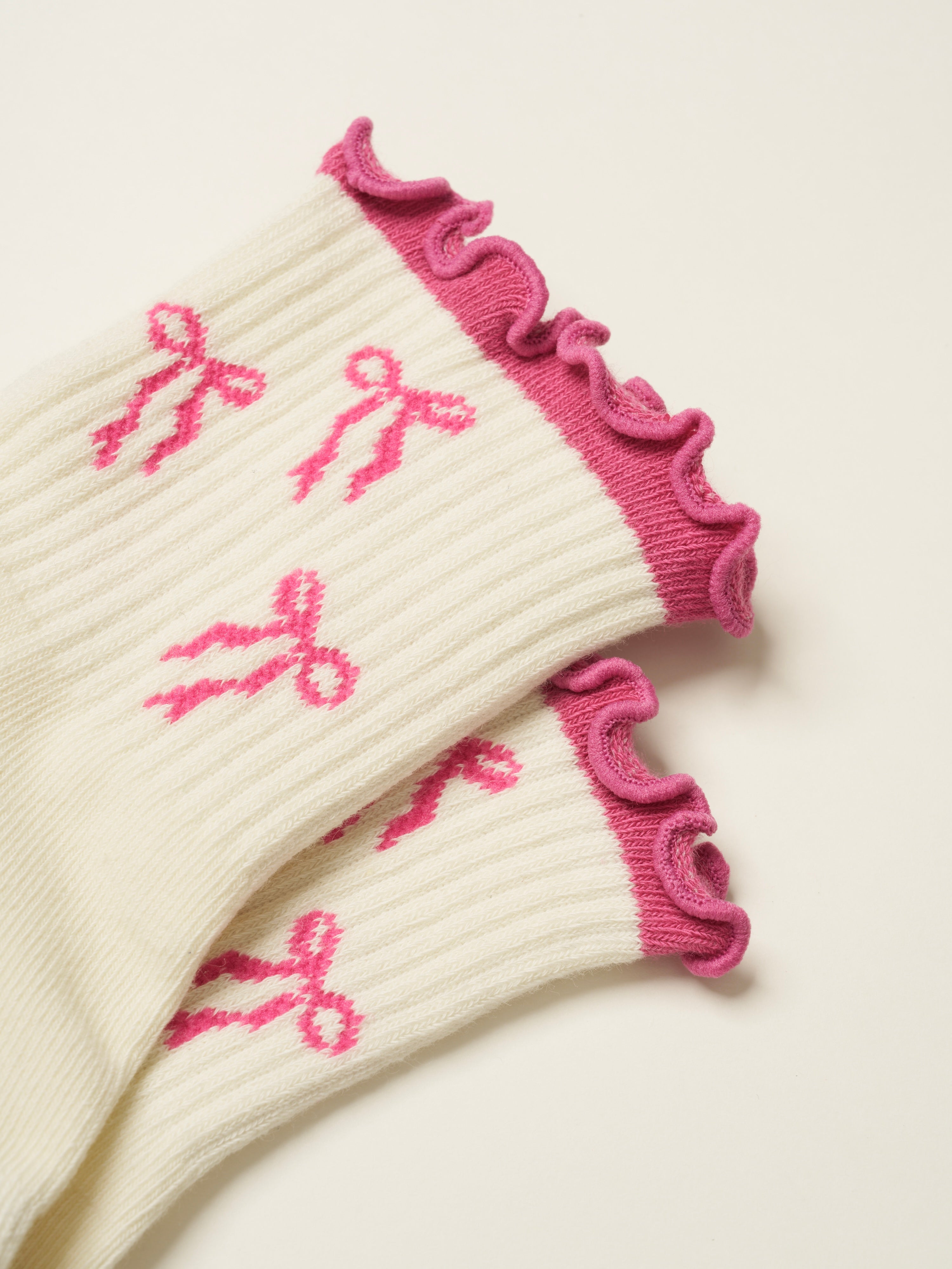 🎀 Bow Ruffle Grip Sock [Hot Pink]