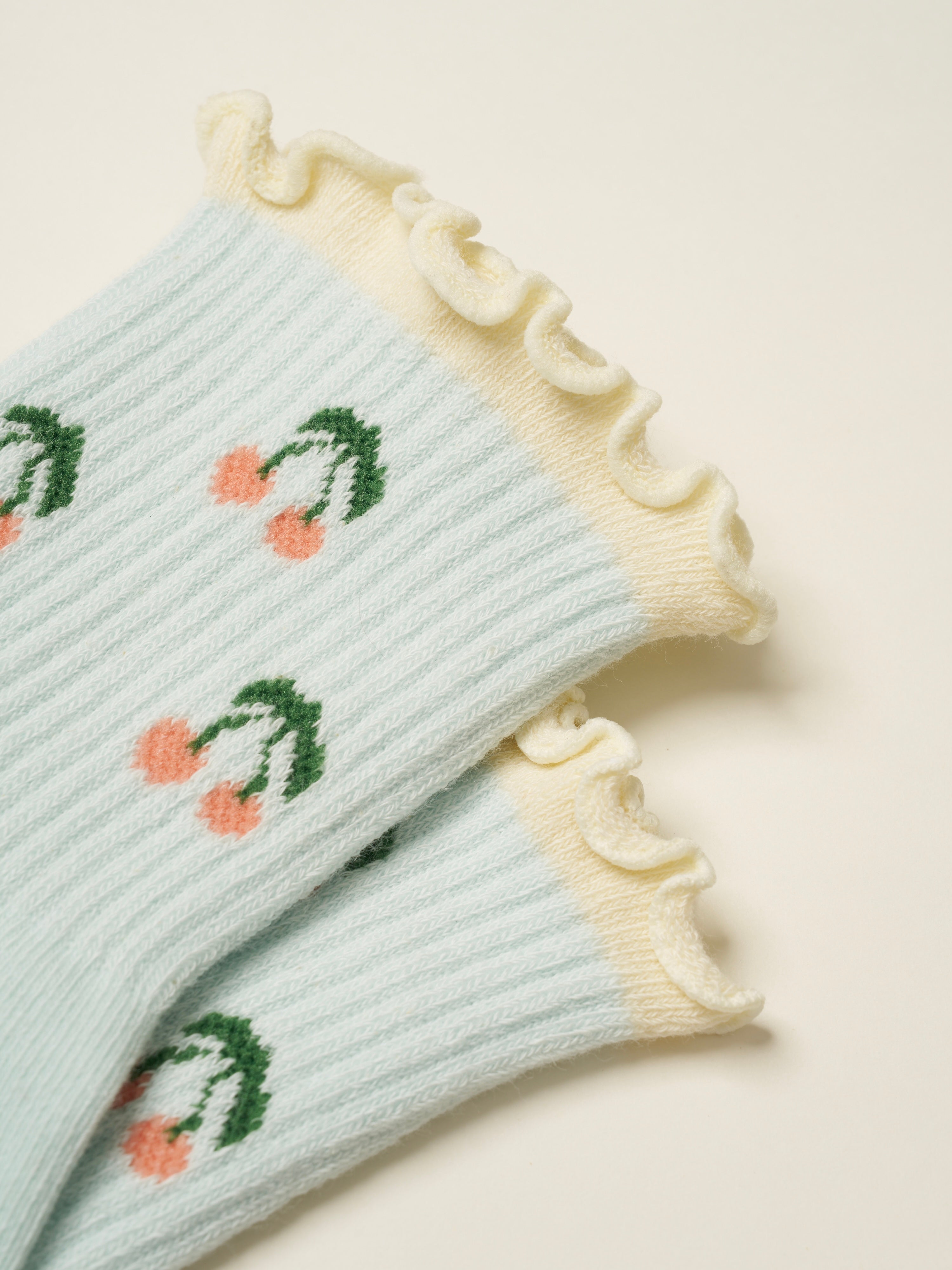🍒 Cherry Ruffle Grip Sock [Baby Blue]