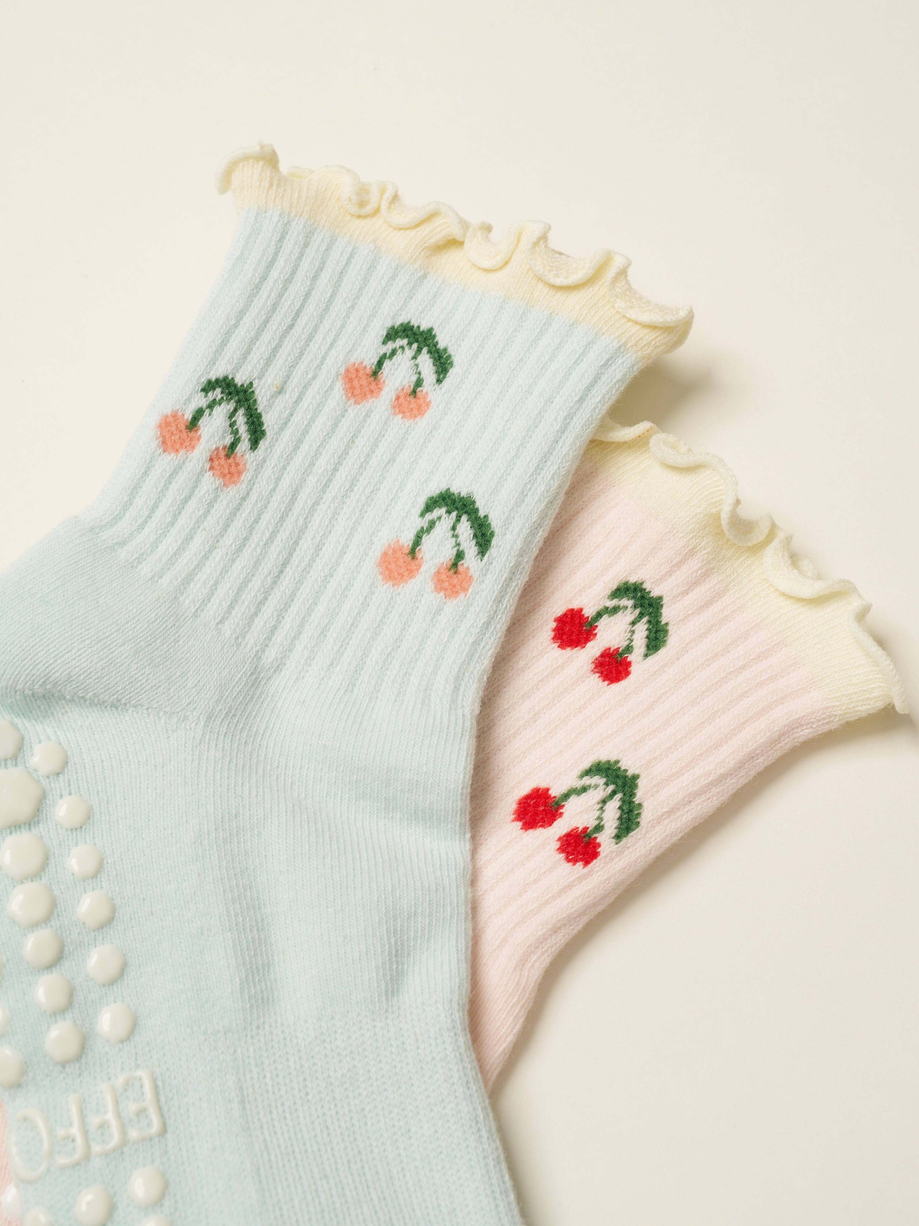 🍒 Cherry Ruffle Grip Sock [Baby Blue]