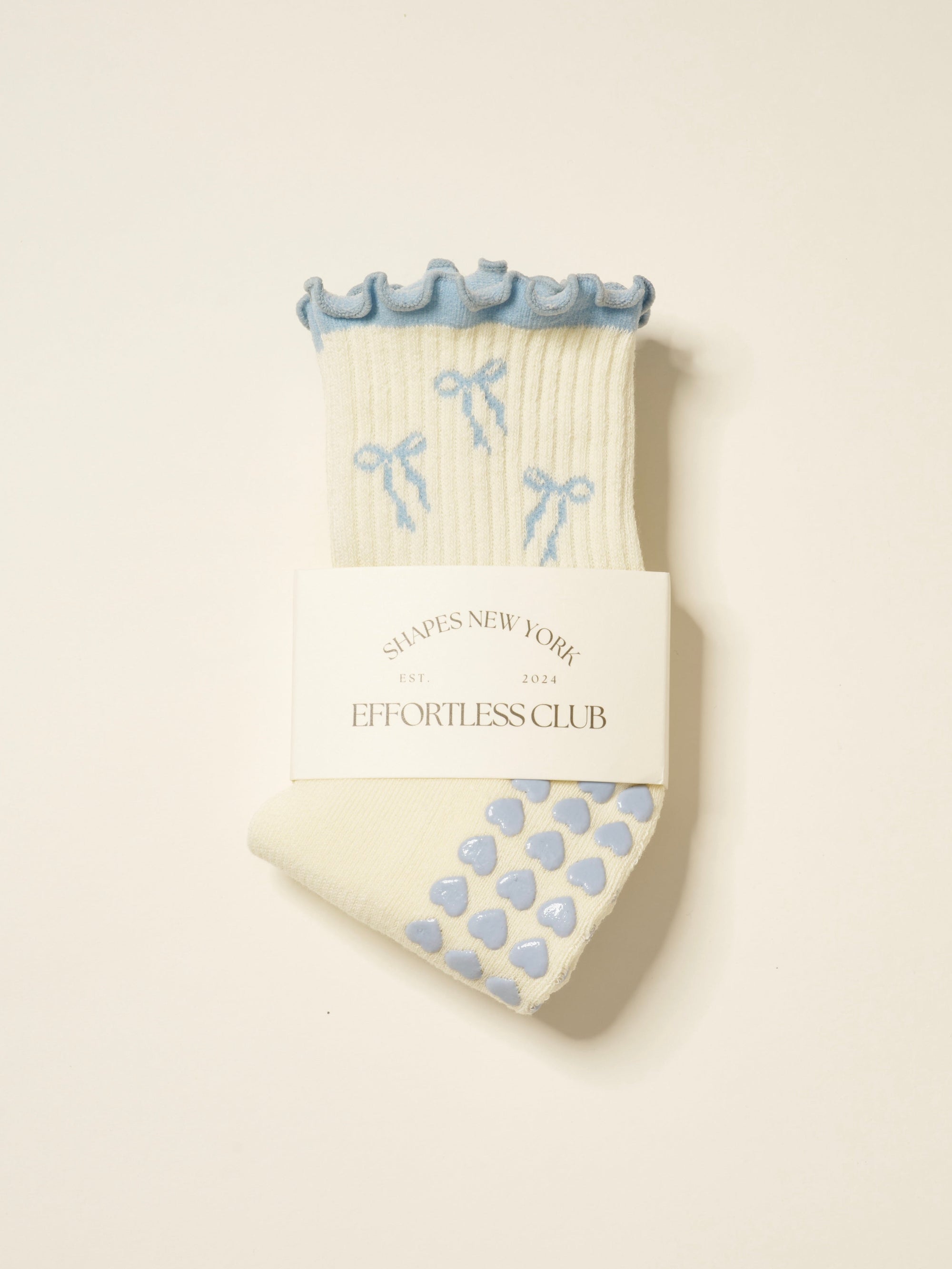 🎀 Bow Ruffle Grip Sock [Dusty Blue]