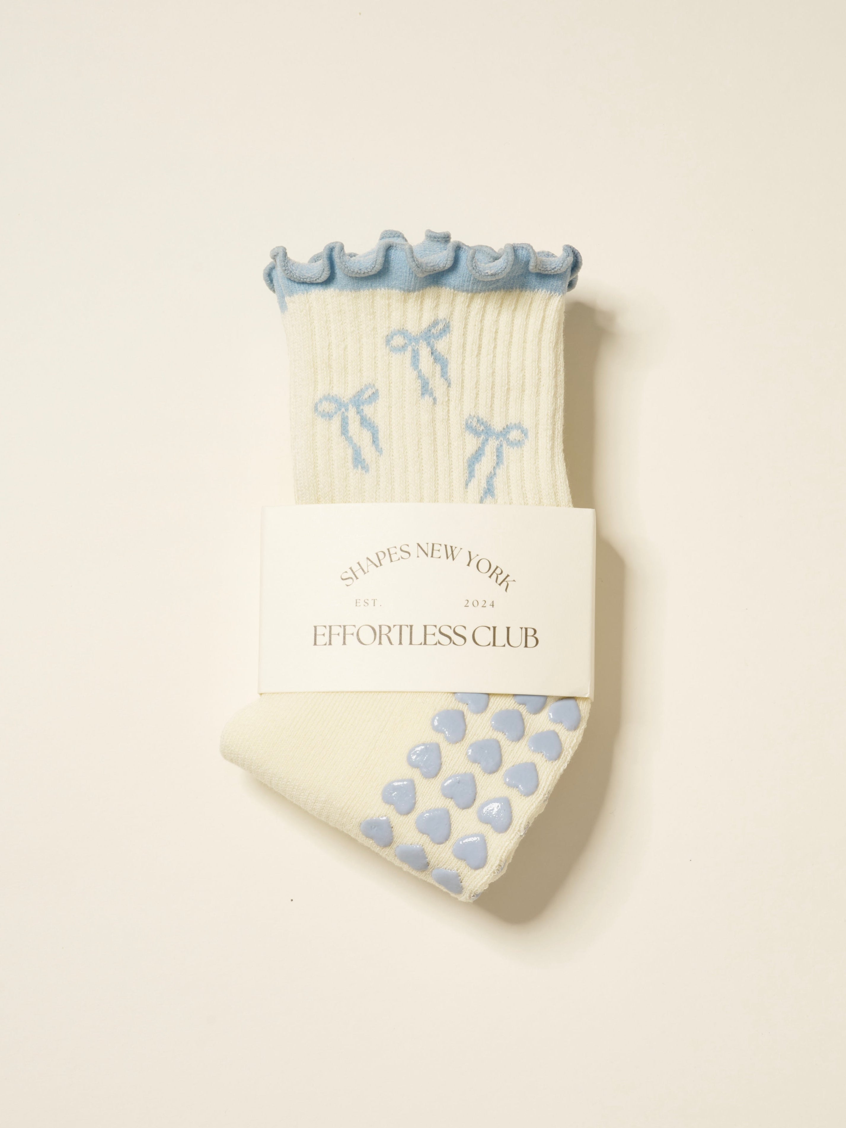 🎀 Bow Ruffle Grip Sock [Dusty Blue]